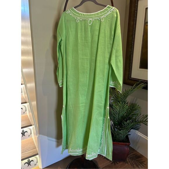 SOFT SURROUNDINGS Green Linen Caftan NWOT - Picture 2 of 7